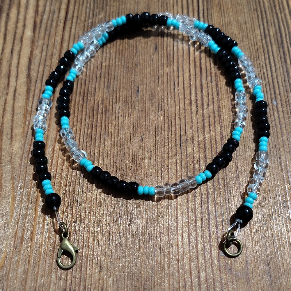 Men's Beaded Bead Style Black and Turquoise Beaded Necklace/Handmade